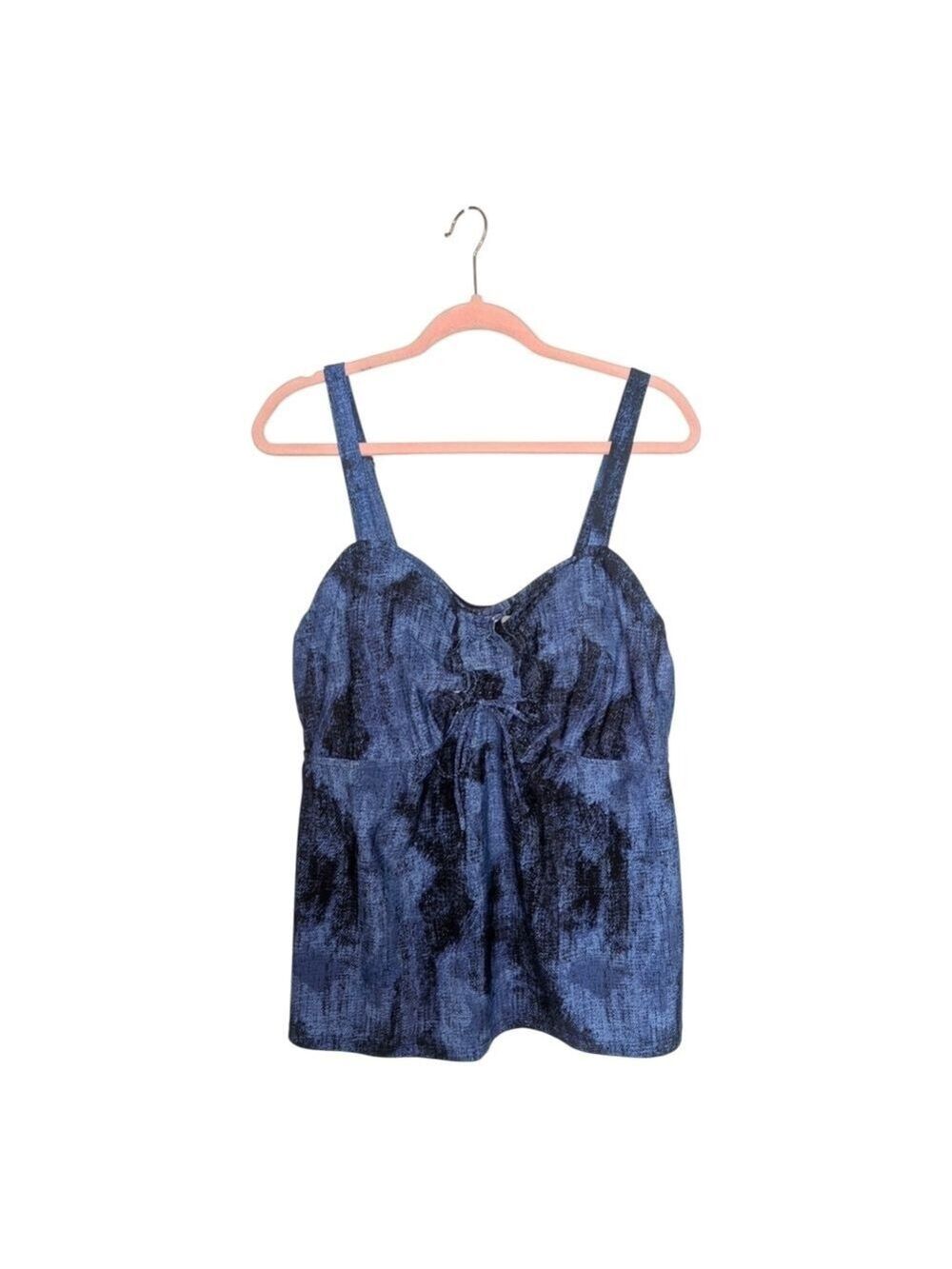 1X • Penningtons • Blue Denim Print Swim Camisole Tankini With Shelf Bra